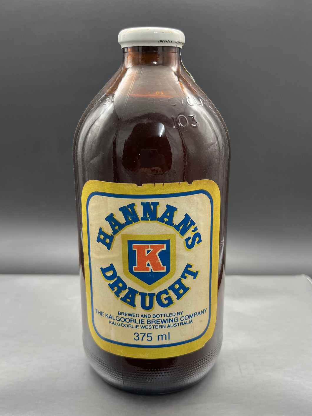 Hannans Draught Kalgoorlie Brewery Amber 375ml Rip Stubby Bottle - Full
