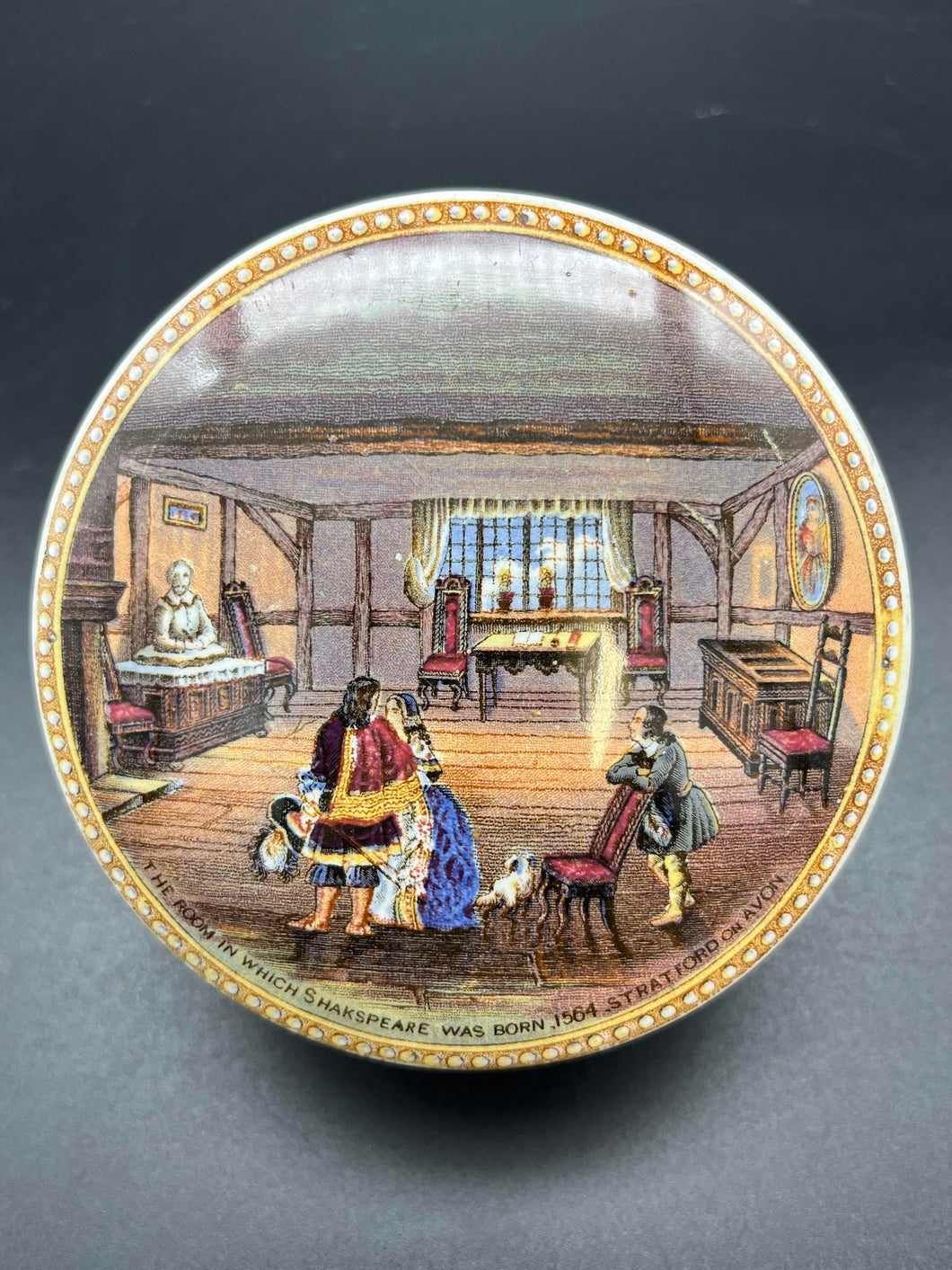 Prattware Printed Pot Lid & Base - The Room in Which Shakspeare was Born