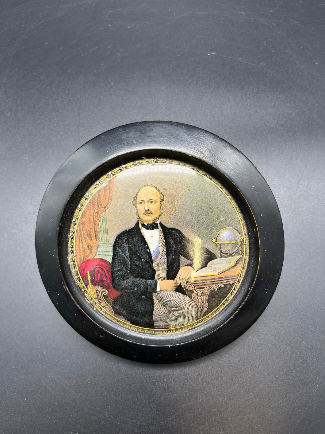 Prattware Printed Pot Lid Mounted in Frame - The Late Prince Consort