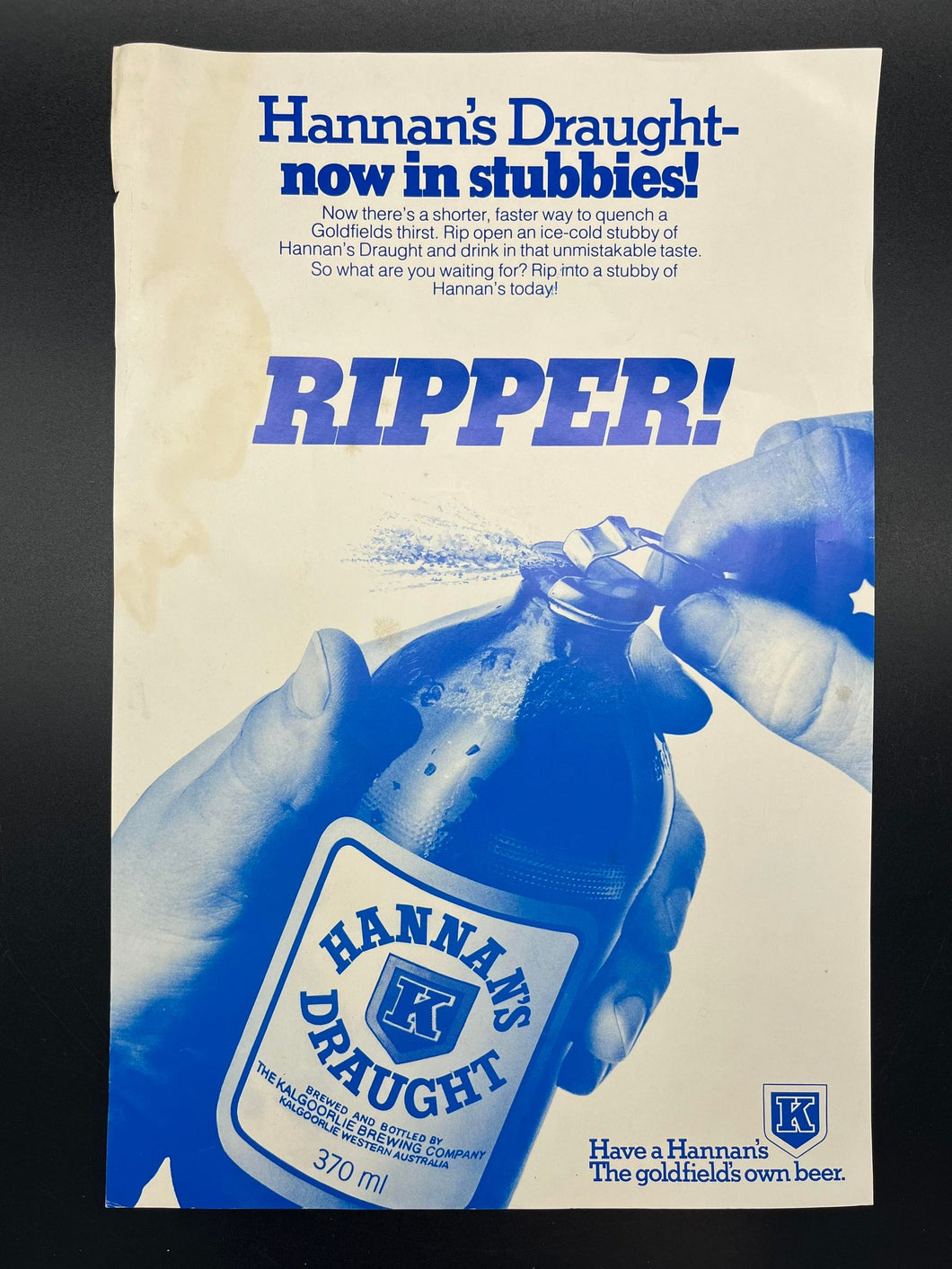 5) Original Hannan's Draught Stubbies Ripper Poster