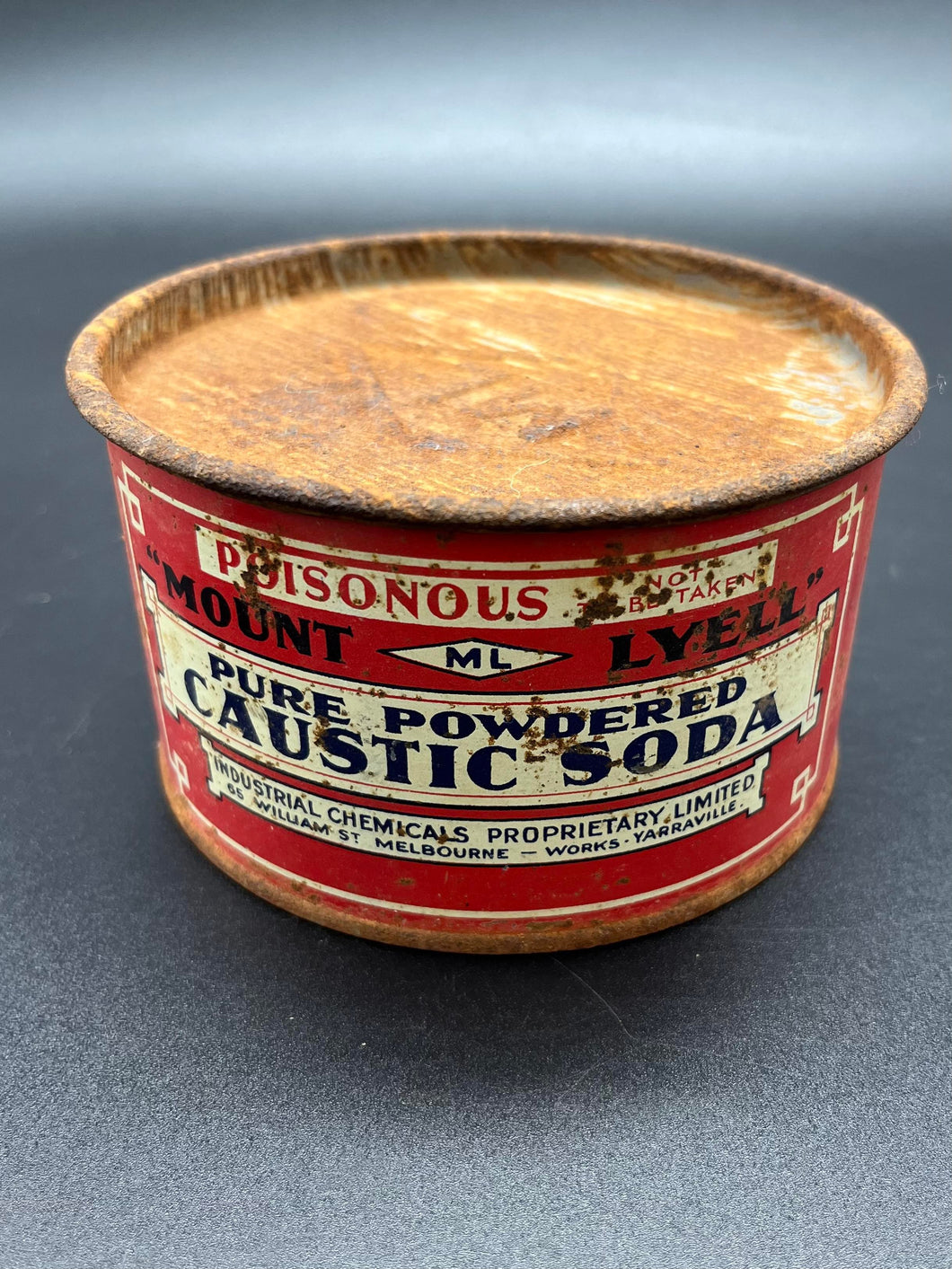 Vintage Mount Lyell Pure Powdered Caustic Soda Tin - Melbourne