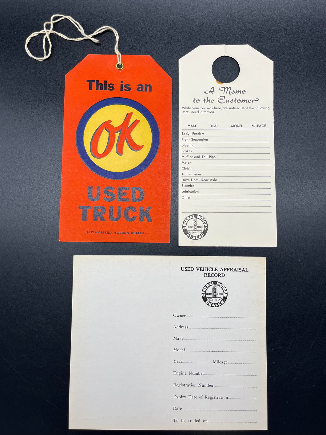 Holden Dealer OK Used Truck Tag and GMH Used Vehicle Record & Memo