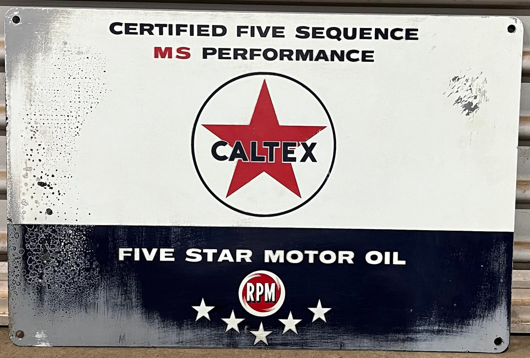 RARE Caltex 5 Star Motor Oil Double Sided Screenprint Rack Sign
