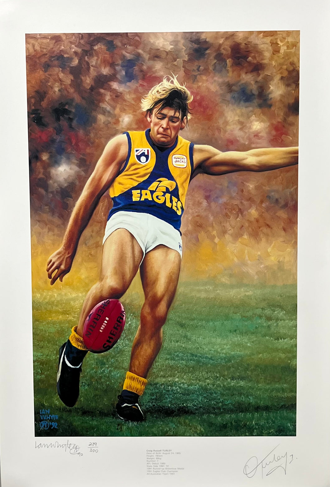 Ian Whyte 1992 West Coast Eagles Craig Turley Limited Edition Lithograph 239/300 - Personally Signed