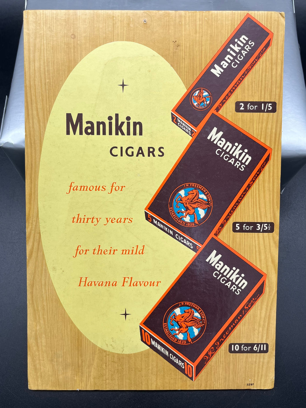 Manikin Cigars Cardboard Counter Display Advertisement