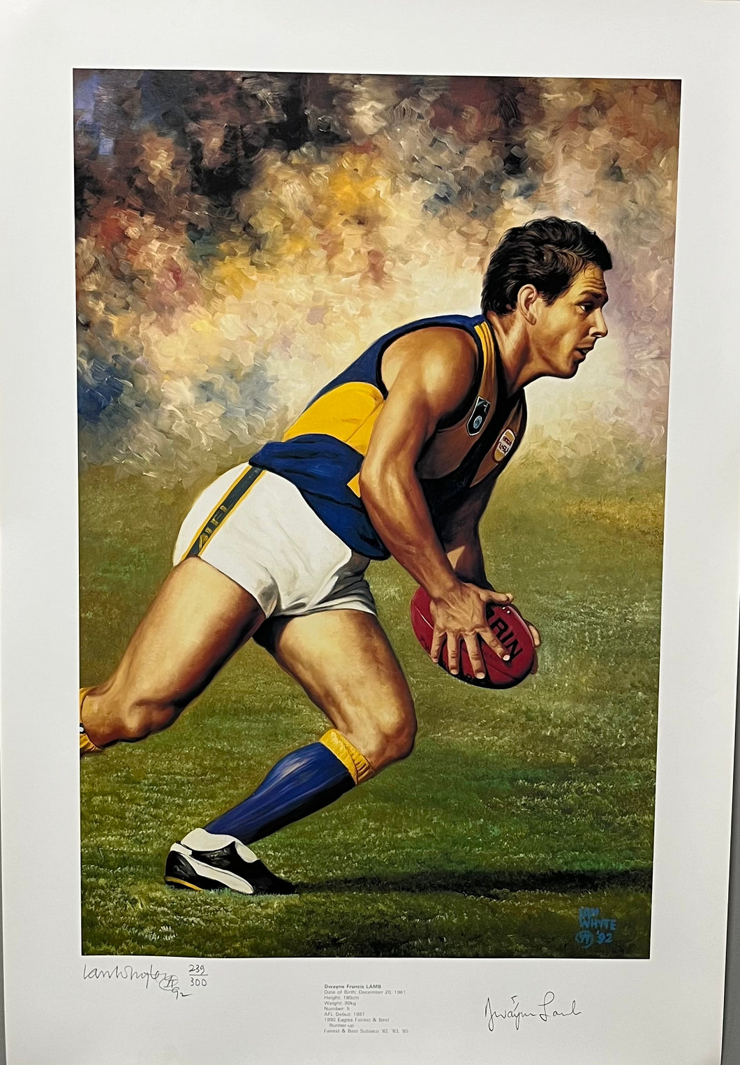 Ian Whyte 1992 West Coast Eagles Dwayne Lamb Limited Edition Lithograph 239/300 - Personally Signed