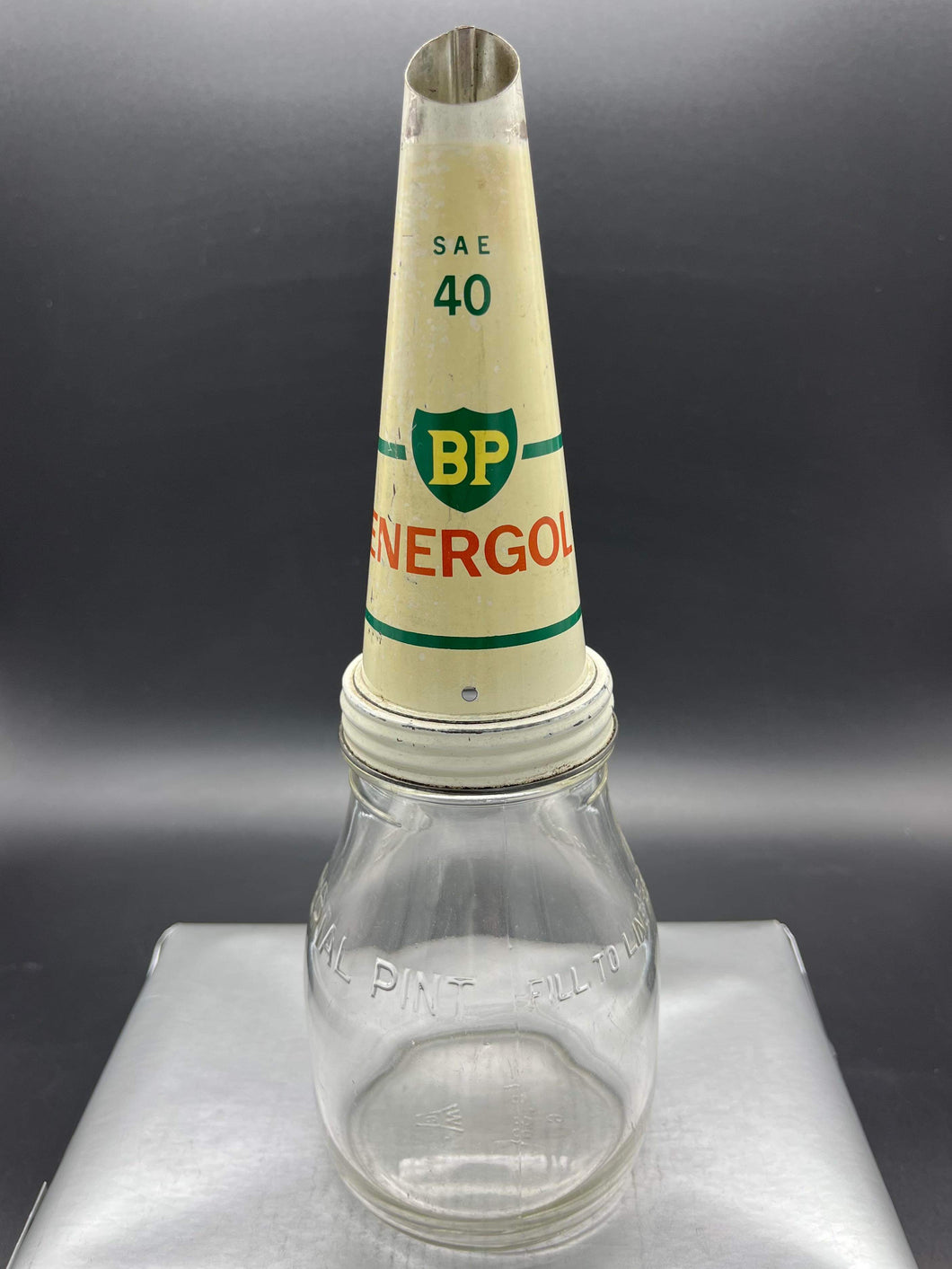 BP Energol SAE 40 Metal Top on Imp Pint Bottle