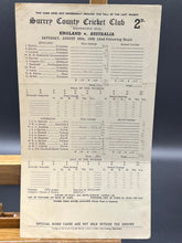 Load image into Gallery viewer, 1938 Surrey County Cricket Club Original Score Card - Australia vs England
