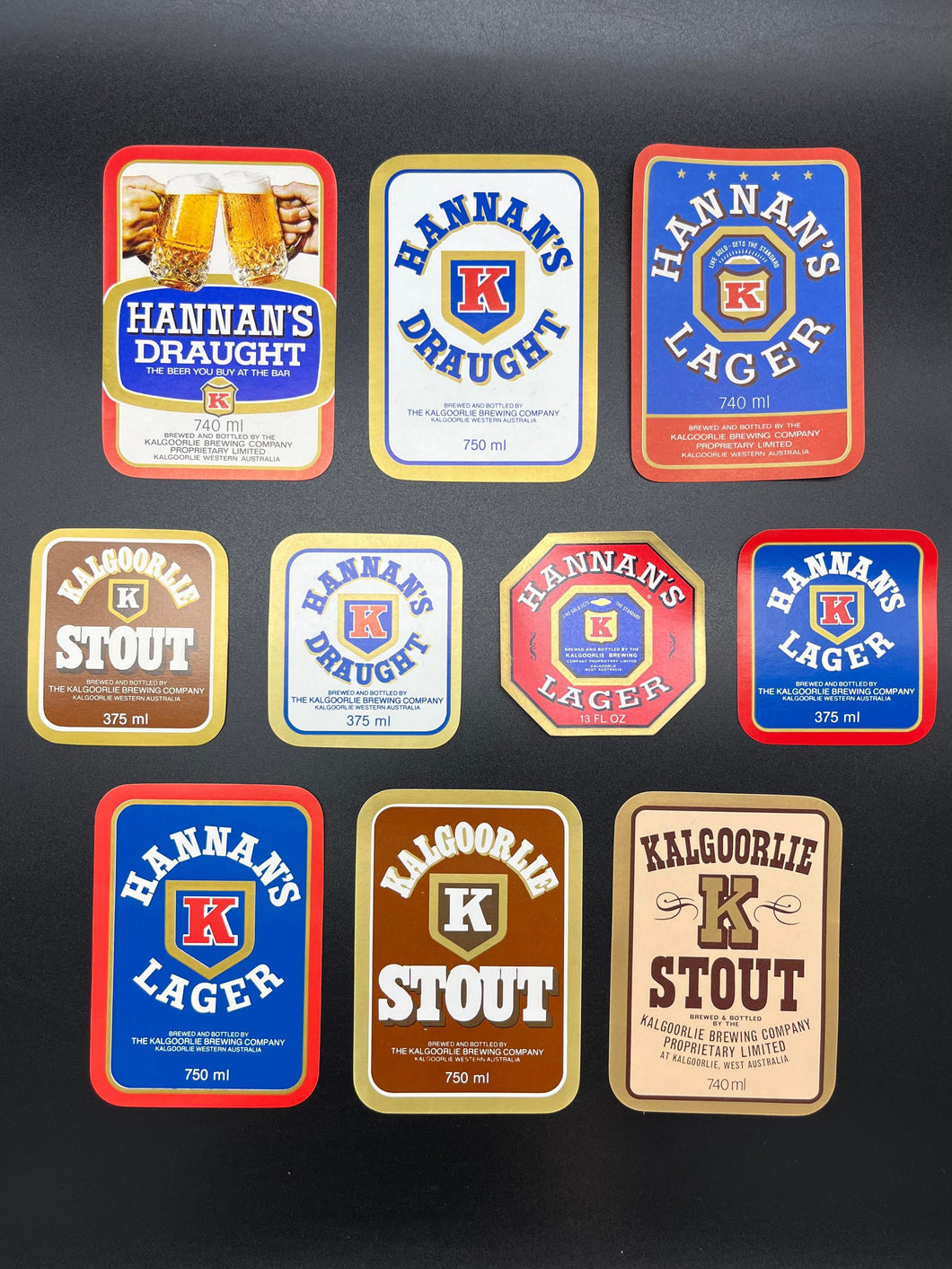 Vintage Original Kalgoorlie Brewery Beer Labels - Set of 10