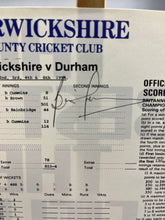 Load image into Gallery viewer, Warwickshire County Cricket Original Score Card - Signed by Brian Lara &amp; John Morris
